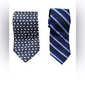 Stafford Silk Ties Lot of 2 Navy Blue Geometric & Striped Mens Neckties